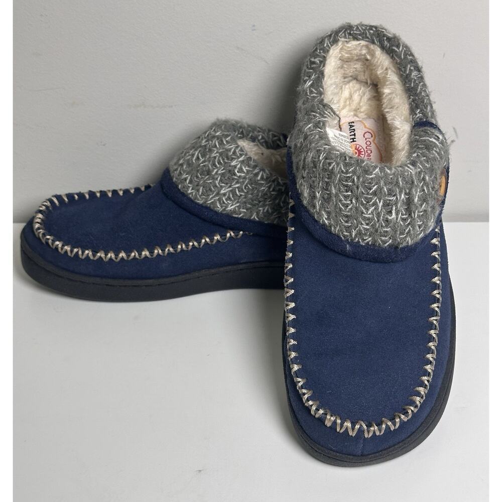 Earth Spirit Cloudease Women Size 5-6 Slippers Faux Fur Leather Blue Slip-On